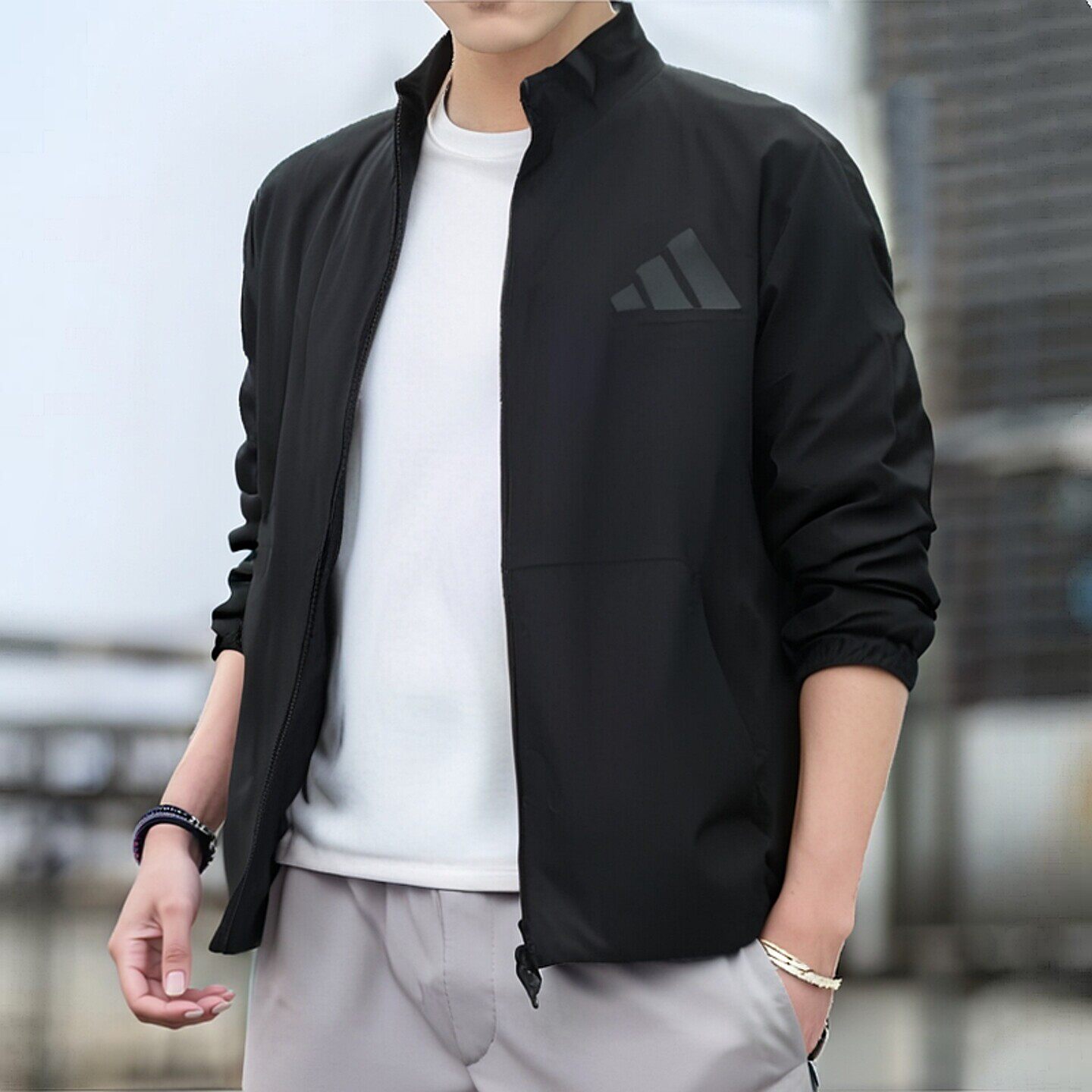 阿迪达斯外套男装春季新款运动服梭织立领防风衣百搭休闲上衣夹克