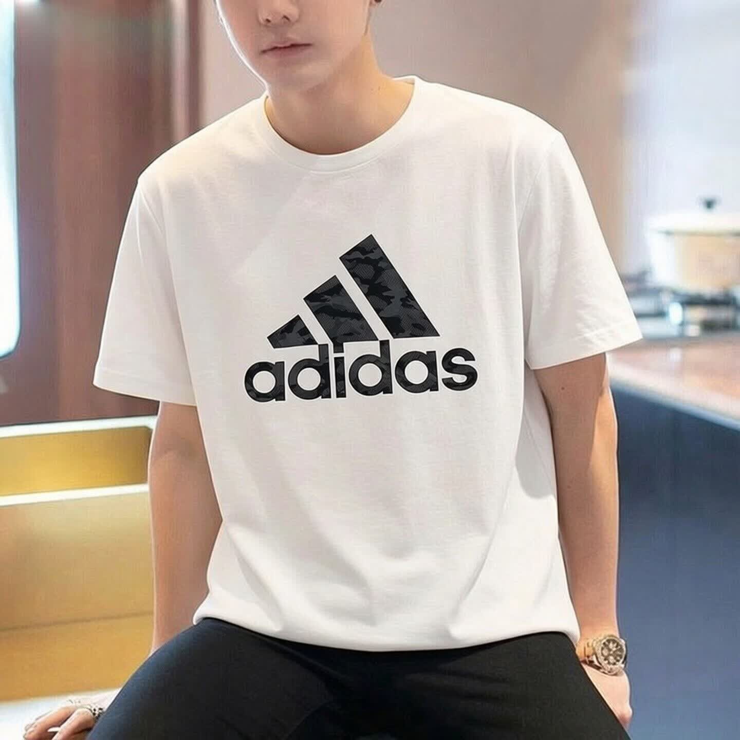 阿迪达斯短袖男夏季新款纯棉白T恤宽松运动服圆领男士半袖JZ9179