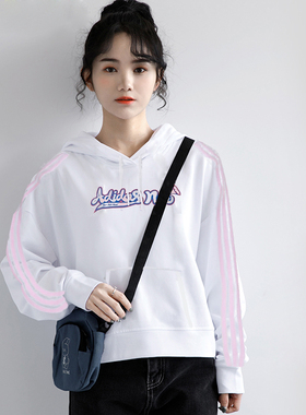阿迪达斯卫衣女冬季新款宽松上衣校园运动外套白色连帽衫女GP5864