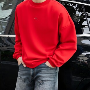 Nike耐克春季新款卫衣男子红色上衣正品针织套头衫宽松外套运动服