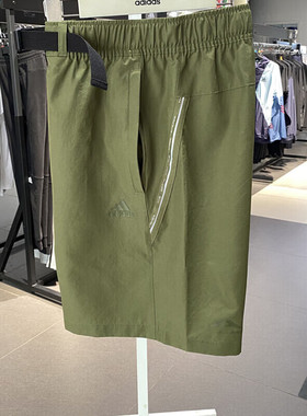 阿迪达斯军绿色短裤男裤2025冬季新款运动裤速干透气五分裤HE9935