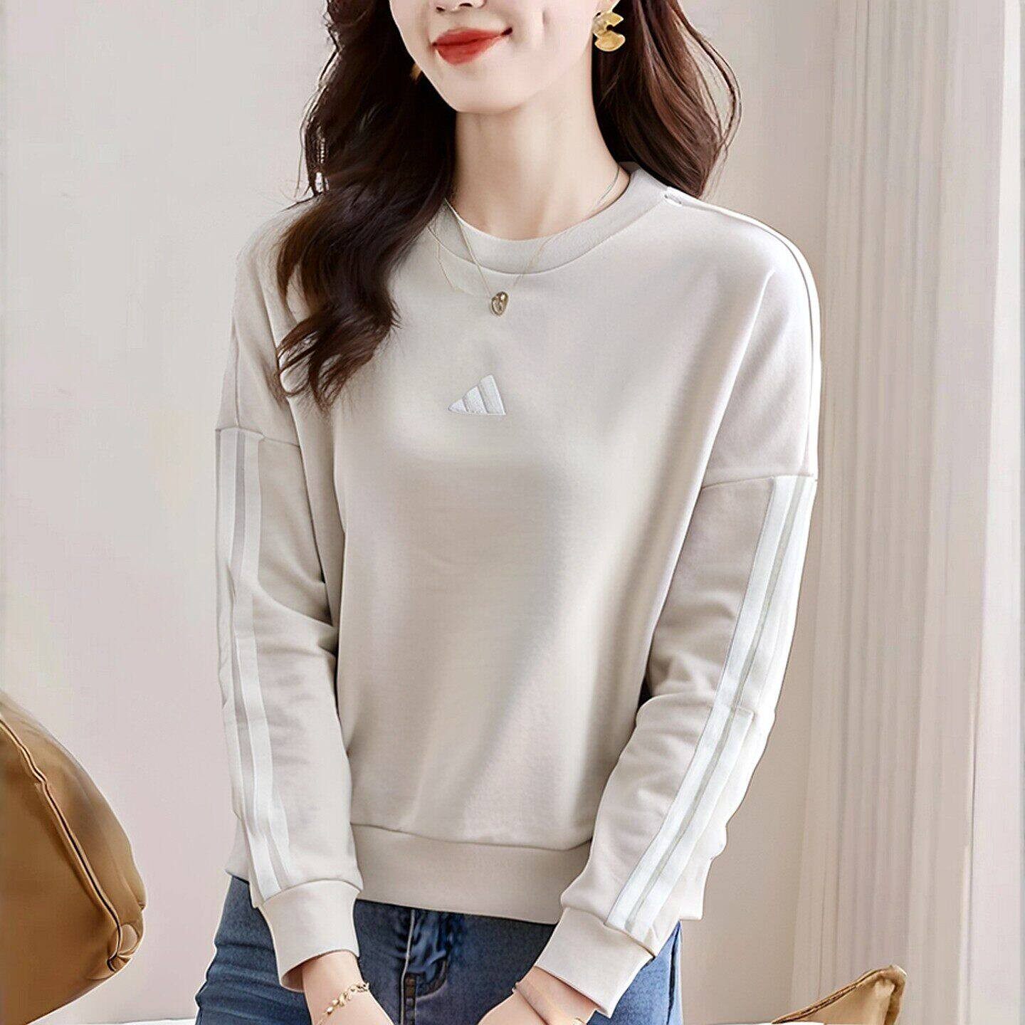 阿迪达斯卫衣女春季新款休闲宽松上衣纯色美式运动服百搭套头衫