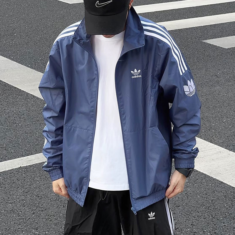 阿迪达斯三叶草外套男士2026新款梭织立领防风衣薄款美式校园夹克