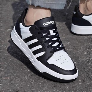 阿迪达斯男女鞋春季新款正品黑色皮面运动鞋休闲轻便百搭低帮板鞋