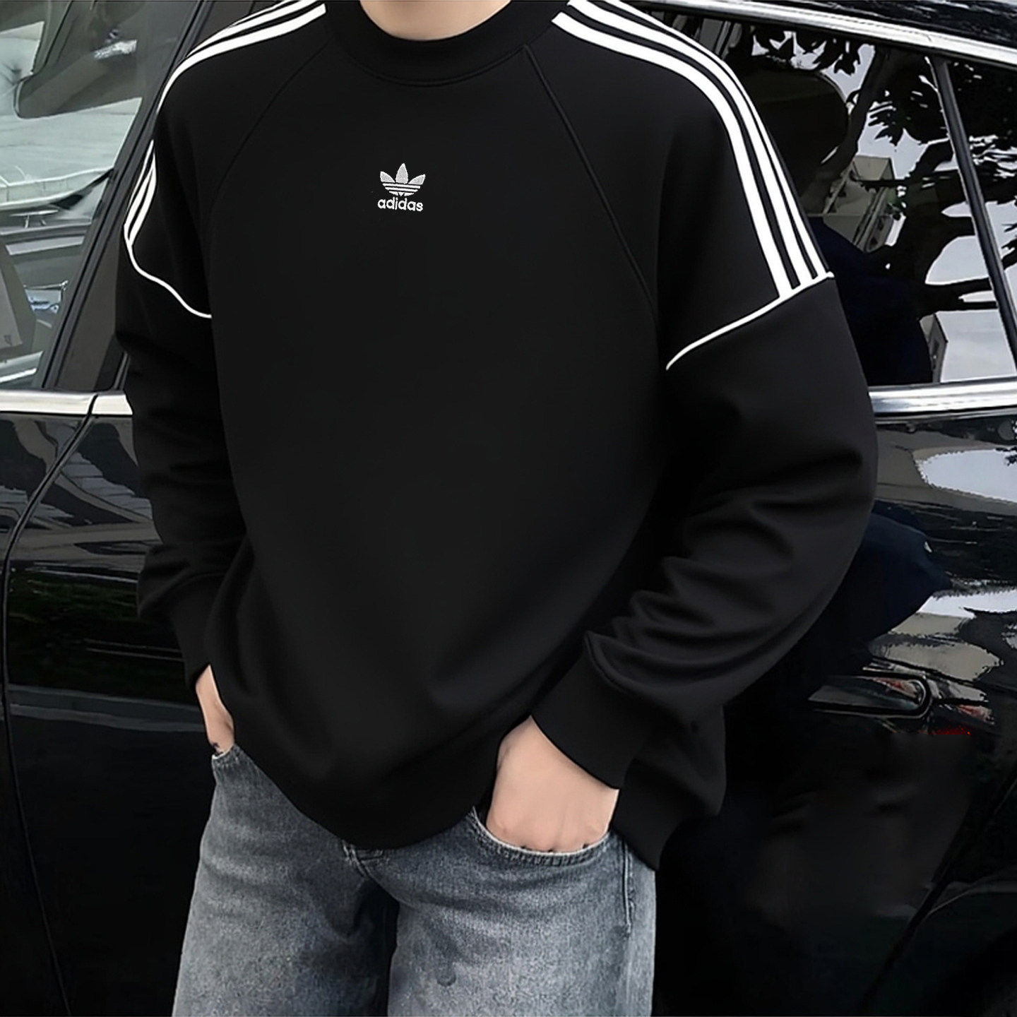 阿迪达斯卫衣男装2026新款运动服针织纯棉舒适保暖休闲圆领套头衫