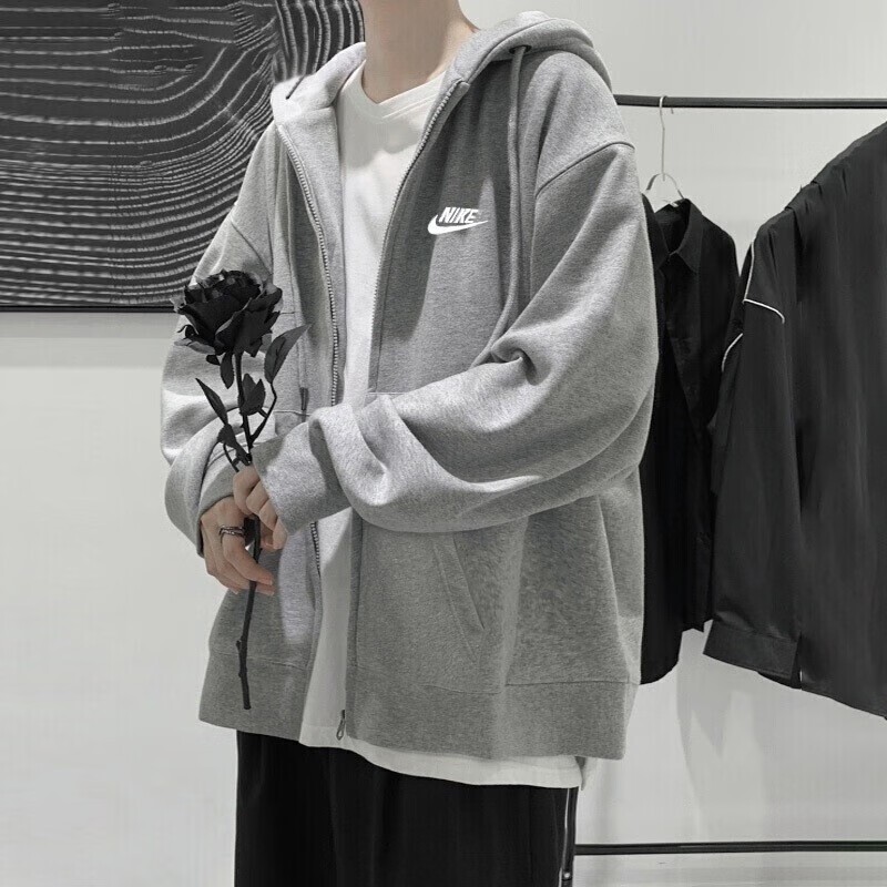 灰色外套Nike耐克针织男士上衣新款夹克套头衫休闲运动装男FN3885
