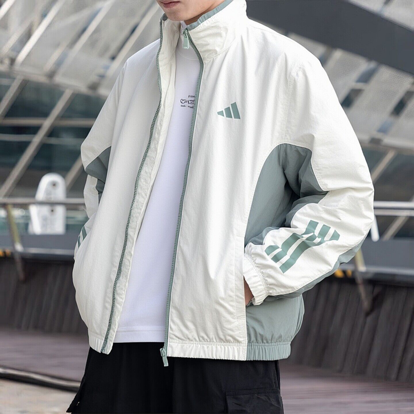 阿迪达斯棒球服男装外套新款美式篮球宽松运动服梭织立领防风夹克