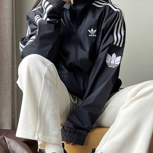 阿迪达斯三叶草男女装新款撞色休闲运动服宽松夹克防风衣立领外套