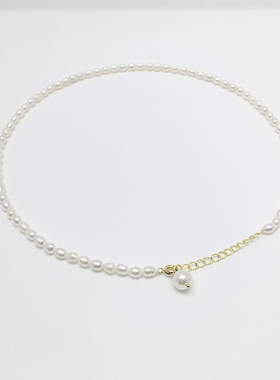 TONEE强光天然小米粒珍珠锁骨链美国14k包金简约气质复古百搭项链