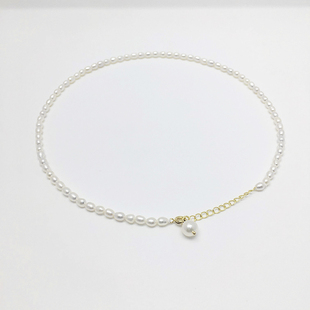 TONEE强光天然小米粒珍珠锁骨链美国14k包金简约气质复古百搭项链