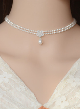 双层水滴珍珠高级感锁骨链