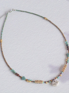 银锁古董珠天然石轻中式锁骨链