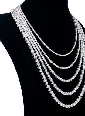 新款银2mm网球项链女款莫桑石网球链简约高级感首饰项饰品女