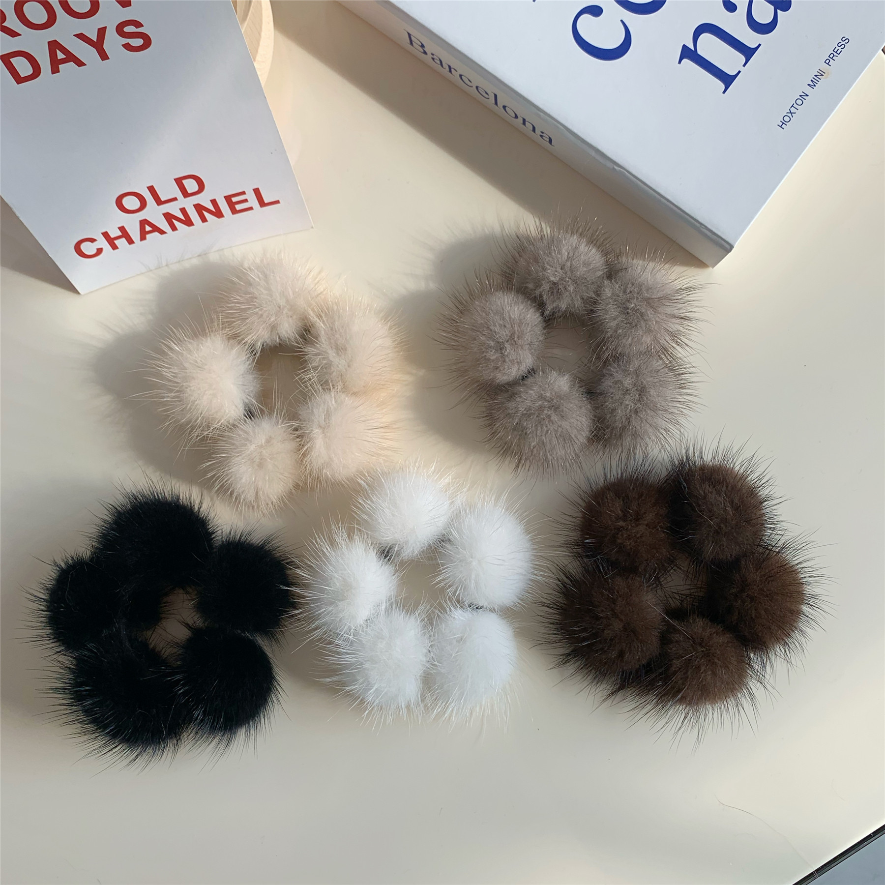 真水貂毛毛球发圈ins风秋冬毛绒发饰可爱球球头绳扎头发皮筋气质