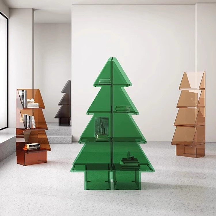北欧风轻奢亚克力置物架圣诞树客厅收纳多层展示架落地书架装饰架