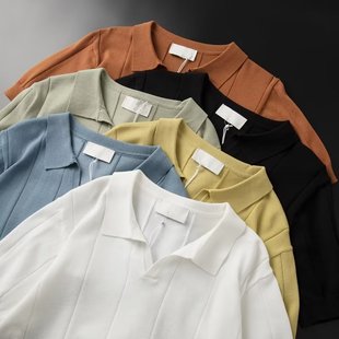 2023夏薄款 男简约多色翻领上衣服一件 针织冰丝纯色短袖 保罗衫