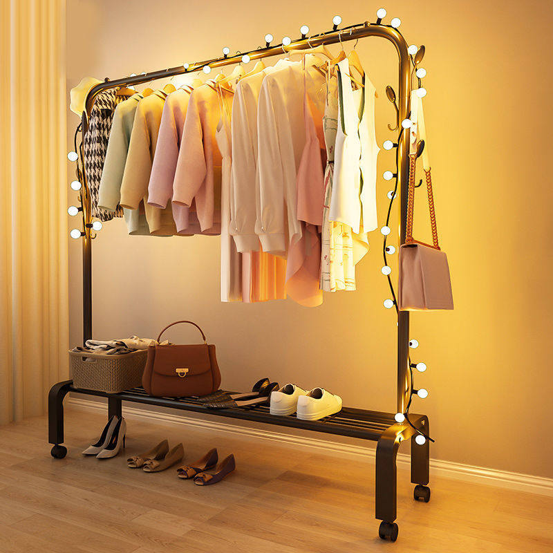 室内晾衣架家用落地立式晒衣架简易收纳衣服双杆挂衣架加粗衣杆