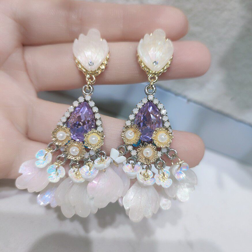 轻奢耳饰紫色贝壳女925银针