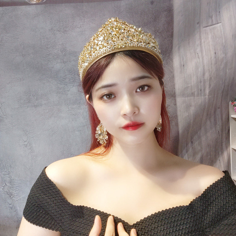 复古香槟皇冠水晶发箍压发头箍