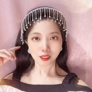 复古发饰原创银色闪钻流苏发箍高颅顶带齿镶钻发卡女宽边宫廷头箍