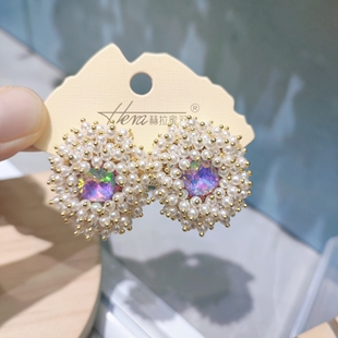 轻奢镶钻串珠花朵耳钉925银针珍珠耳环女高端大气上档次耳饰耳夹