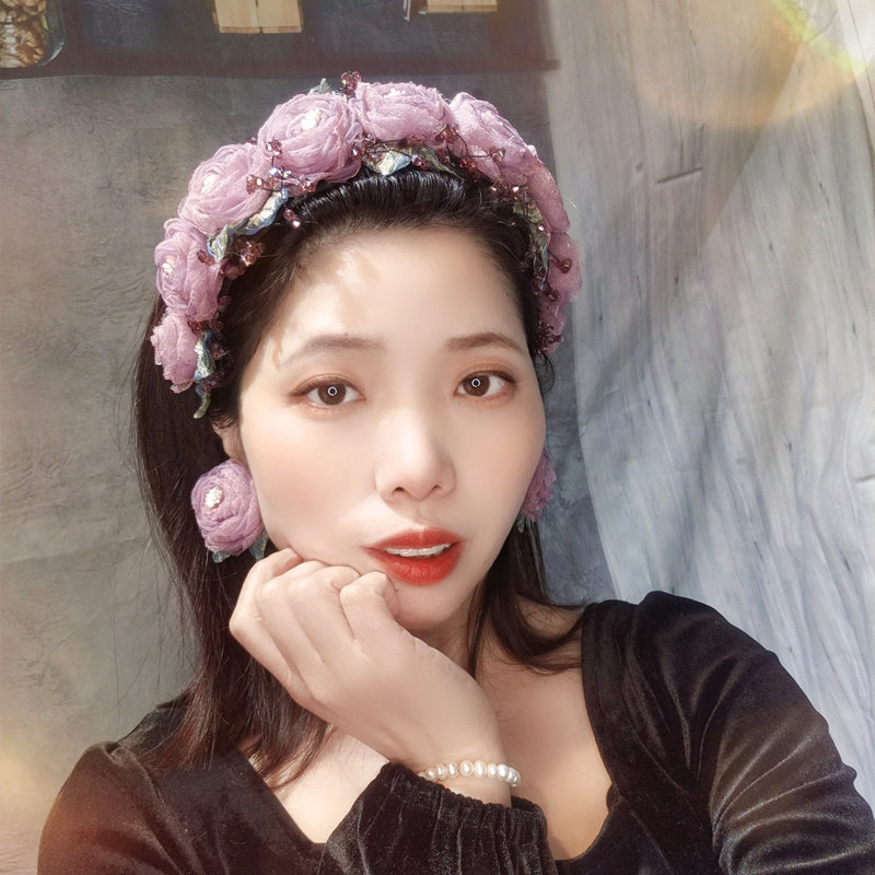 甜美紫色蕾丝花发箍镶钻发卡带齿图片
