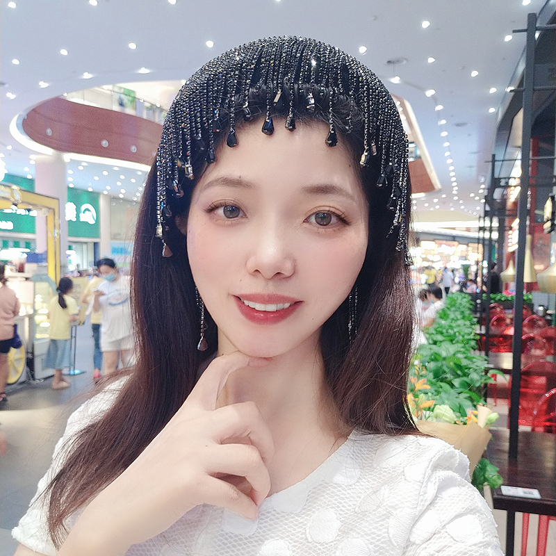宫廷发饰黑色流苏水钻发箍海绵