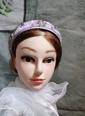 春夏新款紫色水晶花朵发箍女宽边压发带齿镶钻发卡女宫廷发饰头箍