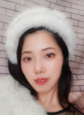 原创设计白色真水貂毛发箍女秋冬镶钻水晶发卡女宽边高颅顶头箍