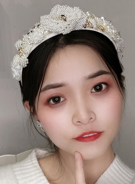 手工高档仿珍珠花朵发箍女宽边压发头箍带齿防滑气质发卡饰品F258