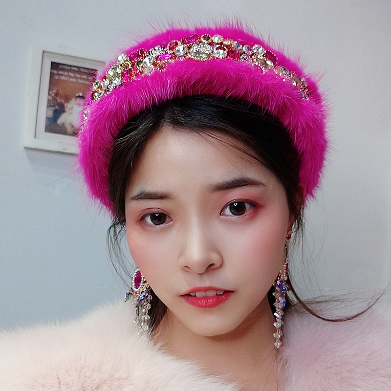 玫红色貂毛海绵增高颅顶防滑发饰