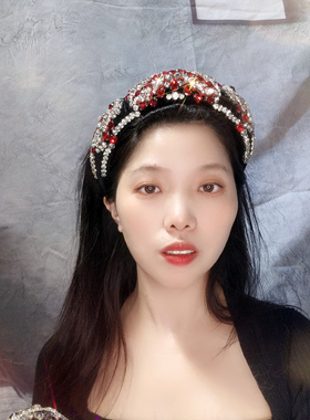 复古黑色镶钻水晶发箍女款水钻头箍高颅顶带齿发饰宫廷发卡宽边