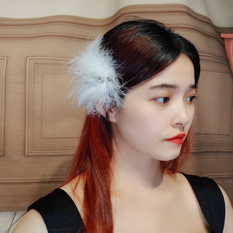 仙美鸵鸟毛鸭嘴夹女边夹甜美