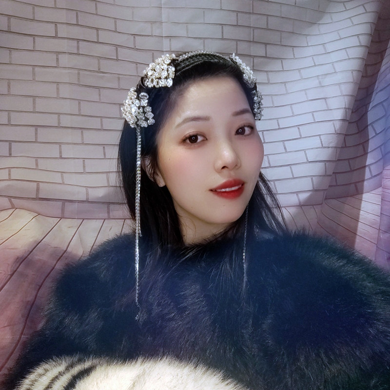 复古黑色闪钻流苏发箍女镶嵌水晶蝴蝶结发卡宽边压发带齿镶钻头箍