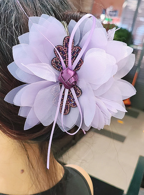 小众高级感紫色花朵镶钻抓夹