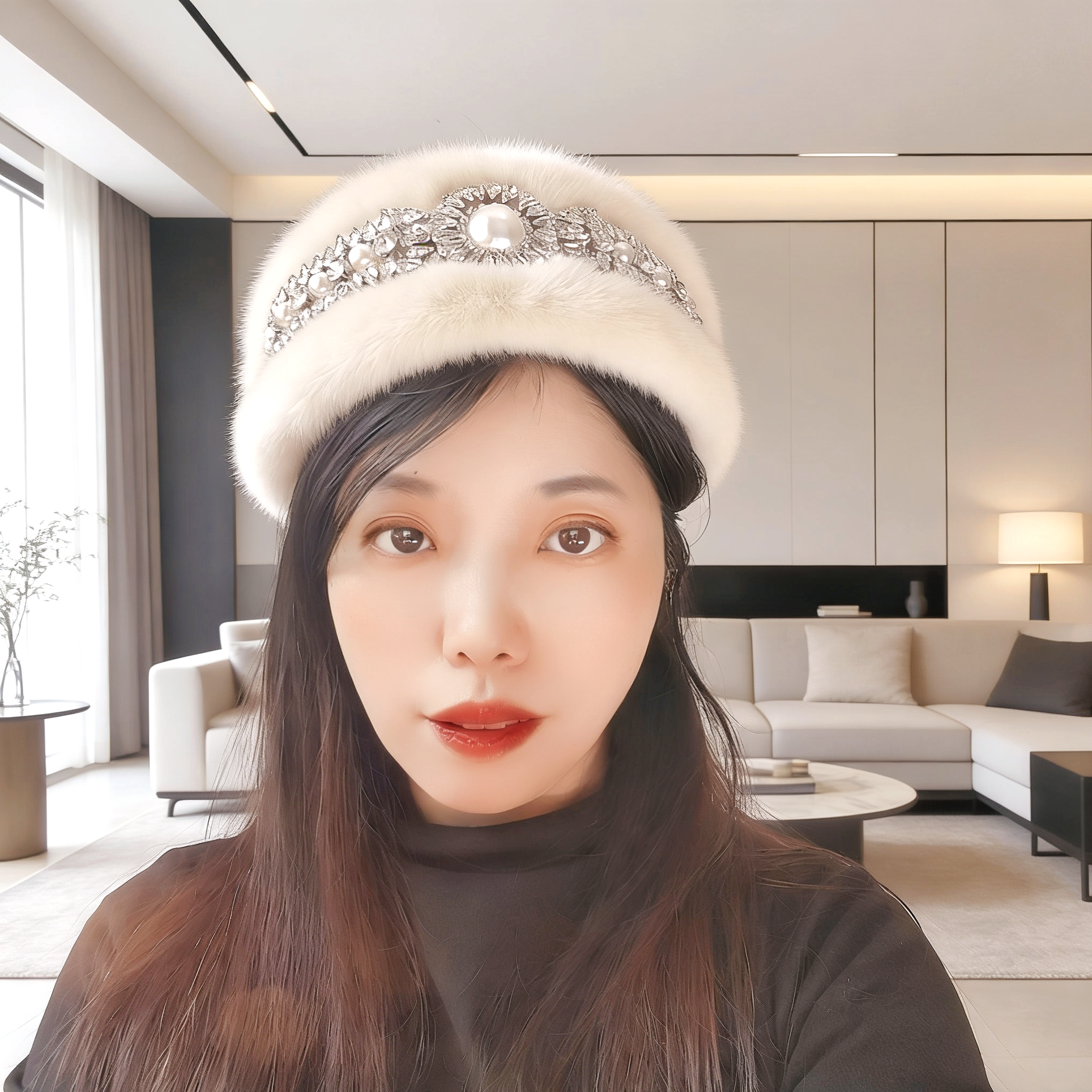 小众高级感百搭毛毛水钻发箍