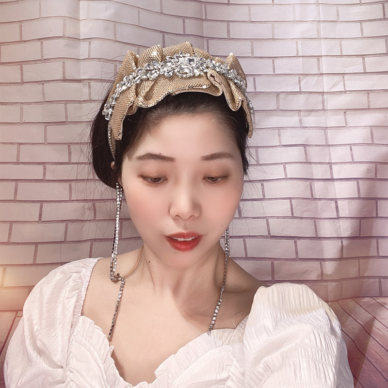 原创设计金色人鱼姬镶钻发箍高级感水钻流苏发卡带齿防滑镶钻头箍