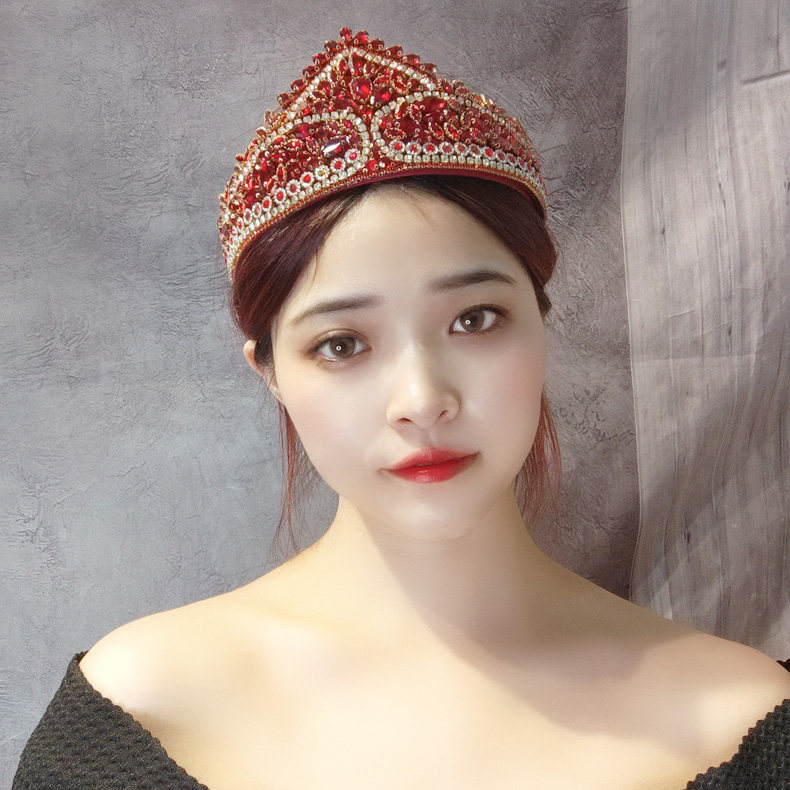 复古红色水晶发箍高级感皇冠发卡