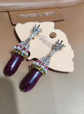 赫拉密羽2025新款紫色水晶耳环女轻奢925银针耳钉气质耳饰优雅