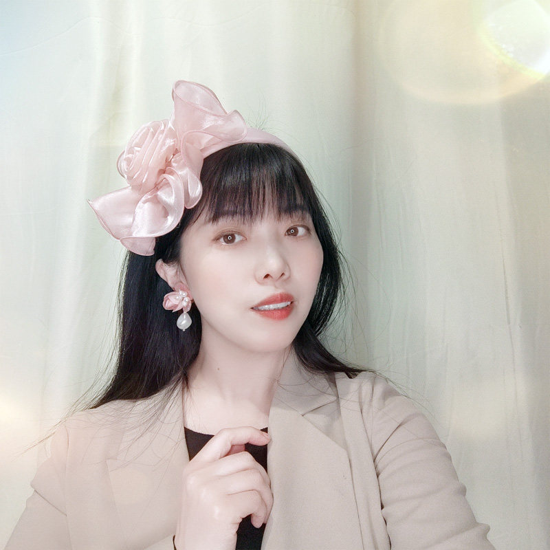 甜美缎面网纱花朵发箍色绢纱发饰带齿唯美温柔配饰