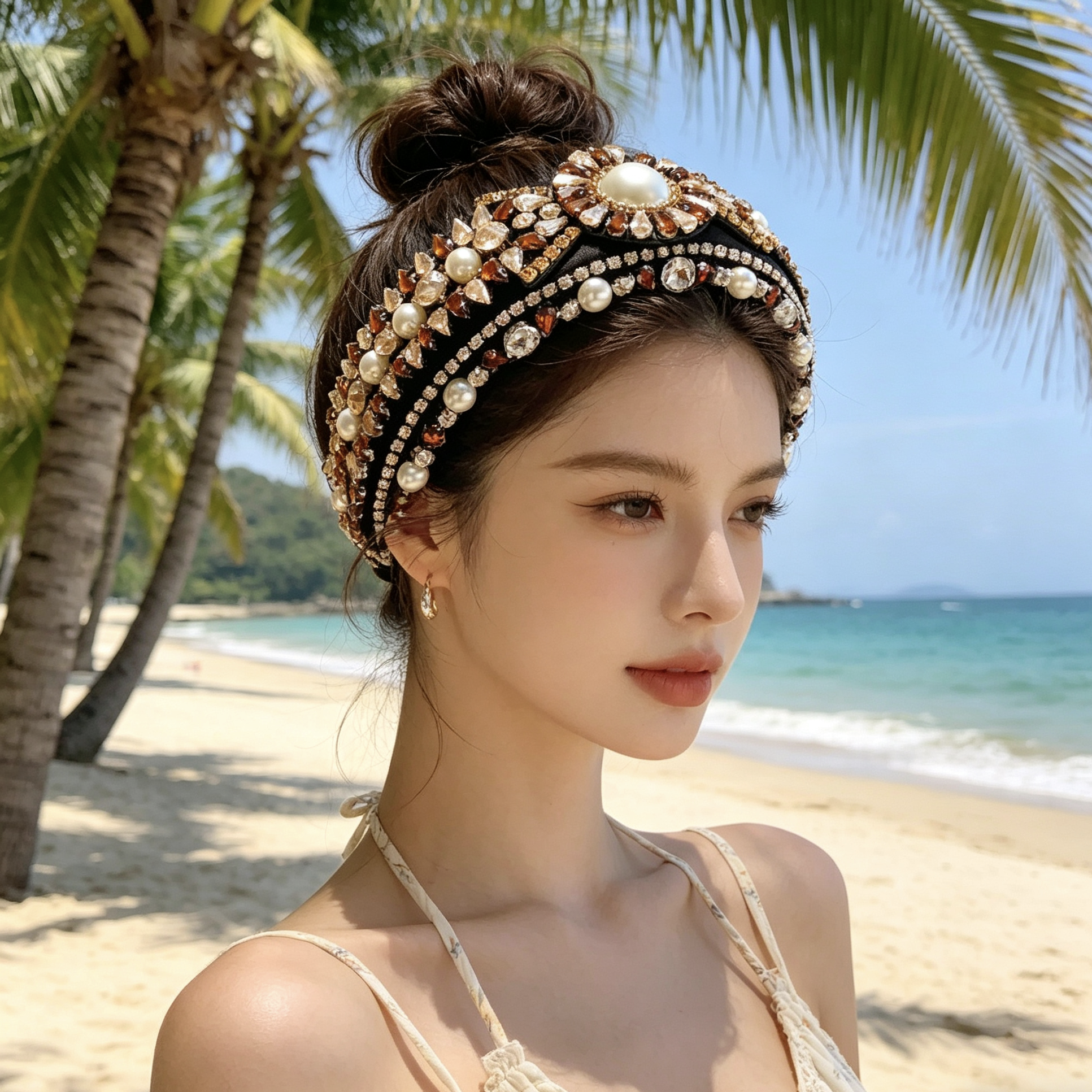 复古发饰2026新款镶钻花朵发箍女高颅顶宽边头箍百搭外出压发发卡