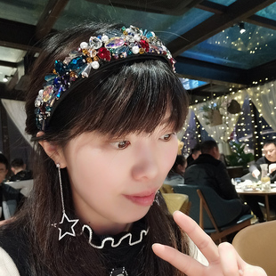 手工缝制七彩水晶发箍女宽边防滑头箍压发钻石发卡女饰品发饰F16