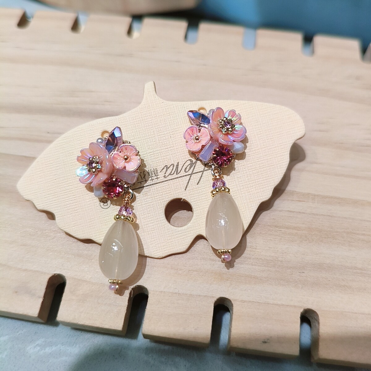 小众高级感粉花水滴耳钉925银针