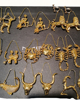 新款十二星座耳环长款立体造型12星座耳勾时尚耳钉女无耳洞A864