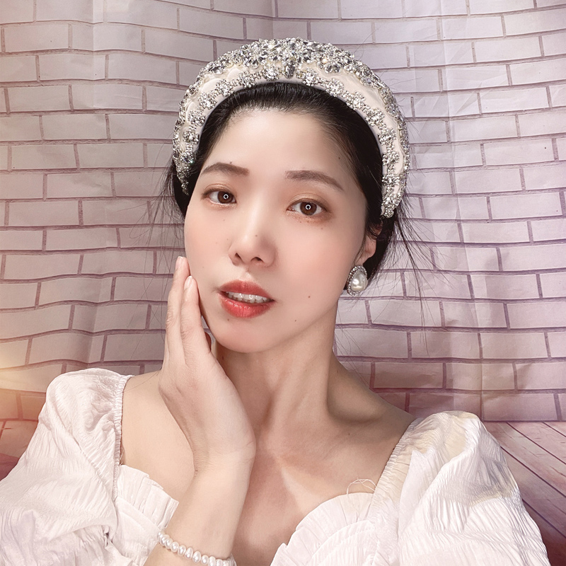 复古手缝镶钻发箍高颅顶带齿发卡