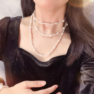 韩版珍珠项链2023新品毛衣链女高档锁骨链女项圈长款多层链子饰品