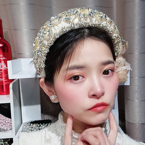 宫廷风发饰土豪金水钻发箍女宽边宝石头箍女水晶发卡压发海绵F272