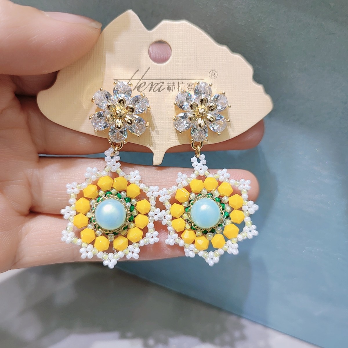 原创手工黄花朵水晶串珠耳环女925银针耳钉气质耳饰品高级感耳夹,饰品/流行首饰/时尚饰品新,耳环,淘宝优惠券,粉丝福利购,淘宝优惠卷