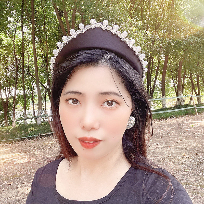 法式皇冠银钻发箍女贵妇气质珍珠水钻优雅发卡发饰复古宫廷头箍