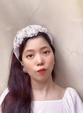 原创发饰手工白色水晶发箍女加高镶钻发卡宽边带齿镶嵌头箍仙美